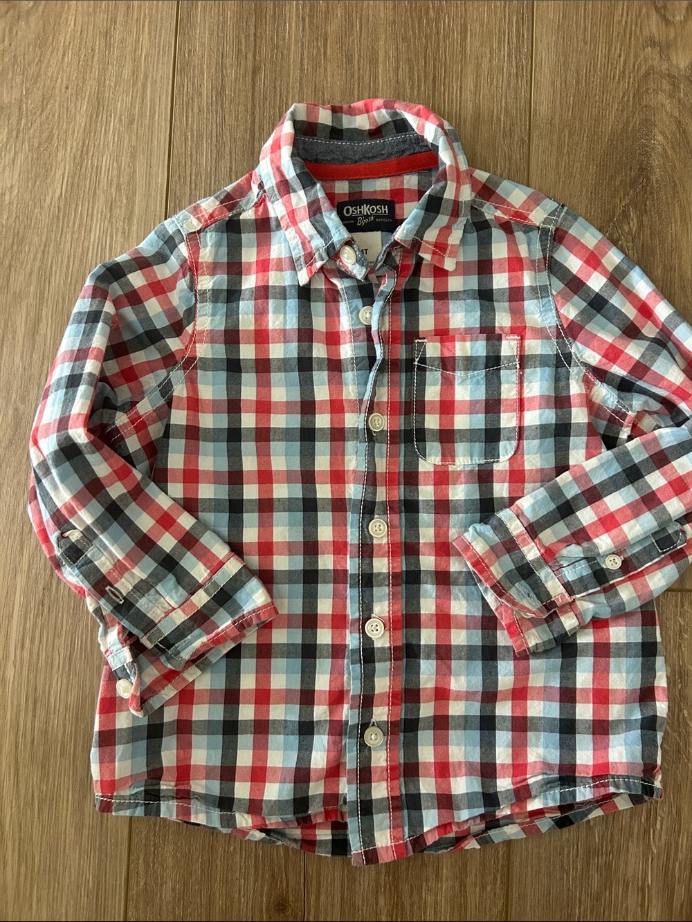 OshKosh B'gosh Red, White & Blue Plaid Toddler button down shirt 100% cotton